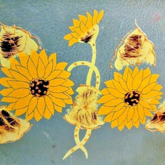 Vintage Turquoise Blue Yellow Sunflower Hand Painted Tilso Japan Serving Tray - Picture 2 of 8